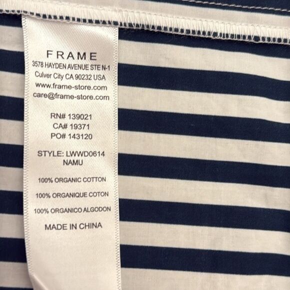 Frame Striped Puff Sleeve Midi Dress Navy White 100% cotton size medium - Picture 9 of 10